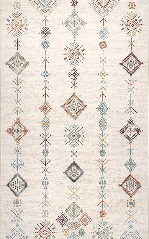nuLOOM Kiya Machine Washable Moroccan Tribal Geometric Ultra Thin Area Rug, 5' x 8', Light Grey - LeafyLoom