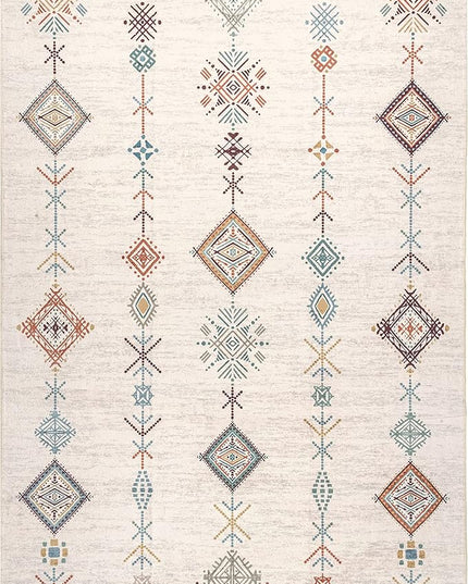 nuLOOM Kiya Machine Washable Moroccan Tribal Geometric Ultra Thin Area Rug, 3' x 5', Light Grey - LeafyLoom