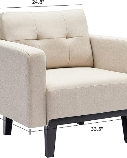 Mid-Century Accent Chair,Beige Linen Fabric Armchair for Living Room,Oversized Upholstered Single Sofa Chair for Bedroom Office Study,Comfy Accent Chairs with Wood Legs, Beige - LeafyLoom