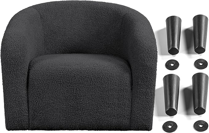 Yaheetech Accent Chairs Set of 2, Furry Living Room Chairs, Sherpa Barrel Chairs with Cozy Soft Padded, Boucle Fabric Armchais for Living Room Bedroom Reception Room Office, Dark Gray - LeafyLoom