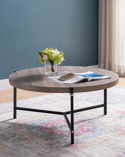 NicBex Coffee Table Wooden Coffee Table with Storage Round Center Tables with Metal Legs Dining Table for Living Room, Dining Room, Office, and Bedroom,36.5" W, Dark Taupe - LeafyLoom
