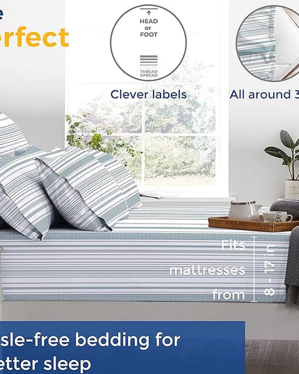 THREAD SPREAD 100% Egyptian Cotton Printed Bed Sheets - 600 Thread Count 4 PC Full Sheet Set, Hotel Luxury Sateen Bedsheets, 16" Deep Pocket Soft Cooling Sheets for Full Size Bed - Dotted Stripe - LeafyLoom