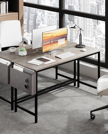 Shintenchi 55 inch Computer Desk with Storage Bag, Study Workstation Modern Simple Design for Home Office, Student Writing Desk, Office Working Desk, Gray - LeafyLoom