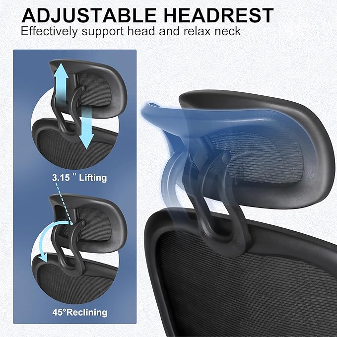 Misolant Ergonomic Office Chair, Desk Chair with Lumbar Support, Mesh Office Chair, Ergonomic Chair with Adjustable Headrest and Armrest,Comfortable Office Chair for Home（Black） - LeafyLoom