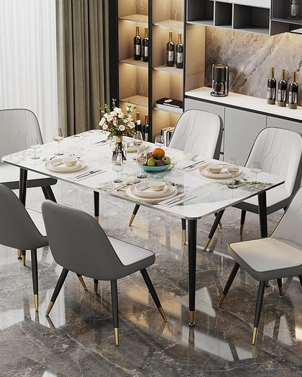 Alunaune Modern Dining Chairs Set of 2 Upholstered Kitchen Chairs Accent Chair, Mid Century Armless Leisure Chair Living Room Faux Leather Desk Side Chair with Gold Metal Legs-Ivory Grey - LeafyLoom