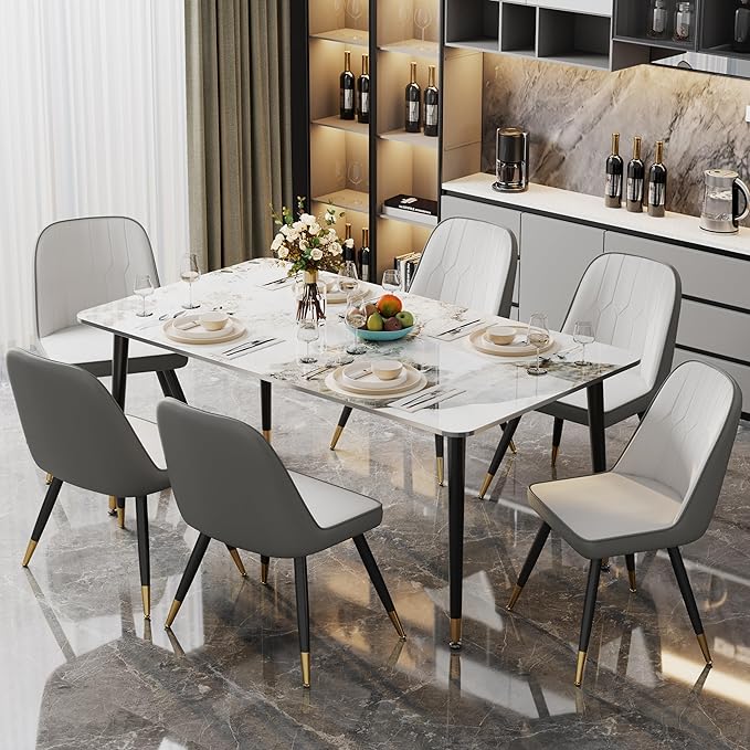 Alunaune Modern Dining Chairs Set of 2 Upholstered Kitchen Chairs Accent Chair, Mid Century Armless Leisure Chair Living Room Faux Leather Desk Side Chair with Gold Metal Legs-Ivory Grey - LeafyLoom