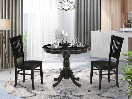 East West Furniture ANVA3-BLK-W 3 Piece Kitchen Table Set for Small Spaces Contains a Round Dining Room Table with Pedestal and 2 Dining Chairs, 36x36 Inch, Black - LeafyLoom