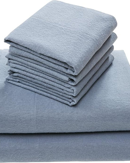 Comfort Spaces Cotton Flannel Breathable Warm Deep Pocket Sheets with Pillow Case Bedding, Full, Blue Solid 4 Piece - LeafyLoom