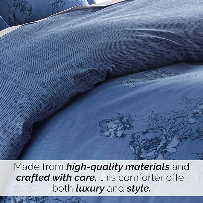 Southshore Fine Living, Inc. Twin Comforter Bedding Set, Down Alternative Floral Comforter with Matching Sham for Twin and Twin XL Beds, Reversible Print is 2 Colors in 1, Blue & White - LeafyLoom