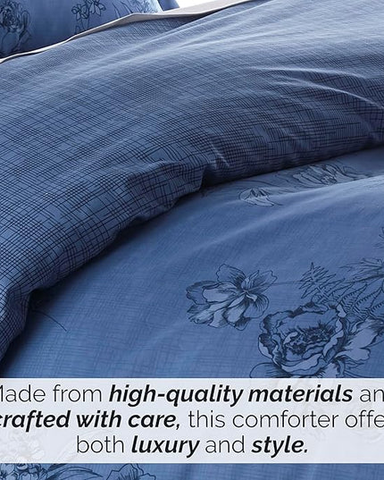 Southshore Fine Living, Inc. Full/Queen Comforter Bedding Set, Down Alternative Floral Comforter with Matching Shams, Reversible Print is 2 Colors in 1, Fits Queen & Full Beds, Blue & White - LeafyLoom