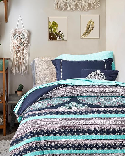 Degrees of Comfort Blue Twin XL Complete Comforter Sets, Boho Mandala Bed in A Bag,Microfiber Bedding Set with Side Pockets, Matching Decorative Pillow, 6 Piece Navy - LeafyLoom