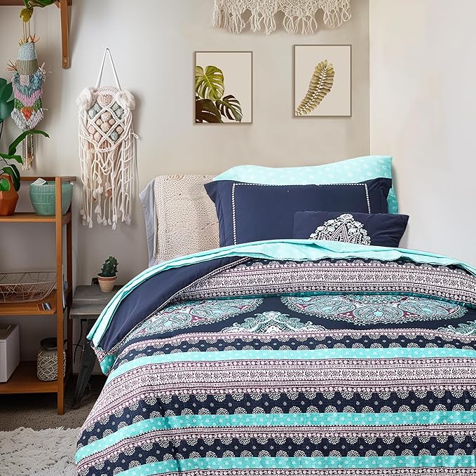 Degrees of Comfort Blue Twin XL Complete Comforter Sets, Boho Mandala Bed in A Bag,Microfiber Bedding Set with Side Pockets, Matching Decorative Pillow, 6 Piece Navy - LeafyLoom