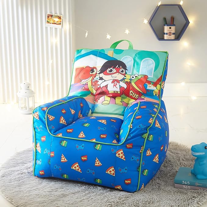Idea Nuova Ryan's World Toddler Nylon Bean Bag Chair with Piping & Top Carry Handle Large - LeafyLoom