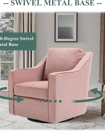 COLAMY 360° Swivel Accent Chair Set of 2, Upholstered Fabric Leisure Armchair with Lumbar Pillow for Living Room Bedroom Home Office, Pink - LeafyLoom