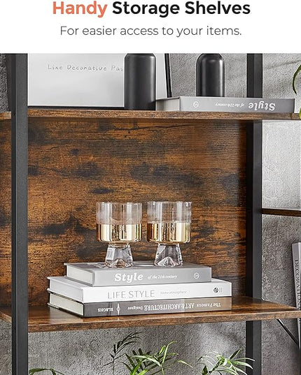 VASAGLE 5-Tier Bookcase with 14 Shelves, Book Shelf with Metal Frame, Bookshelf for Living Room, Home Office, Industrial Style, 9.4 x 62.2 x 65.4 Inches, Rustic Brown and Black ULLS107B01 - LeafyLoom