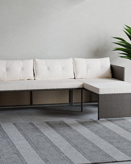 Edenbrook Bayview Rattan Patio Furniture - Mix and Match Outdoor Furniture, L-Shape Sofa Only, Brown Rattan/Cream - LeafyLoom