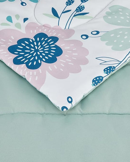 Amazon Basics 2 Piece Microfiber Kid's Comforter and Pillow Sham Set, Toddler, Purple Flowers, Floral - LeafyLoom