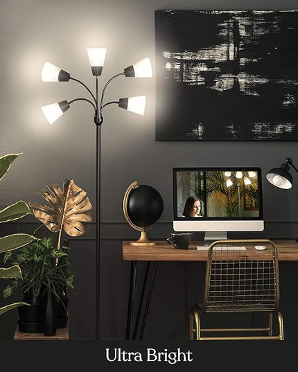 Brightech Medusa Modern LED Floor Lamp – Multi Head Floor Lamp for Living Rooms & Offices – Tall Lamp with Interchangeable Shade, Standing Lamp with 5 LED Bulbs for Hobbies - Black - LeafyLoom