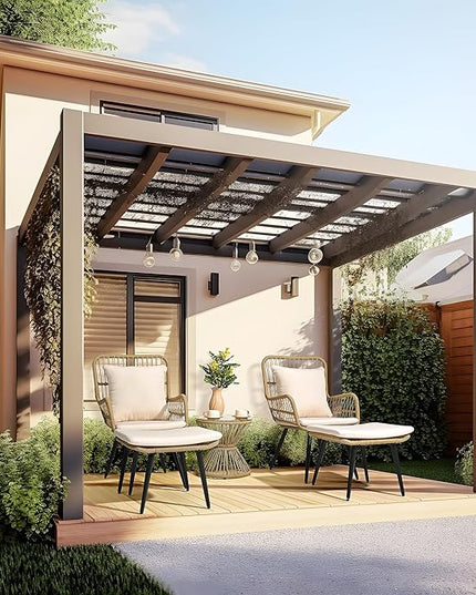 Pamapic Outdoor Patio Bistro Set with Ottoman 5 Piece Rattan Wicker Conversation Chair Sets Balcony Furniture Chairs for Yard Garden Porch Backyard Poolside, Beige - LeafyLoom