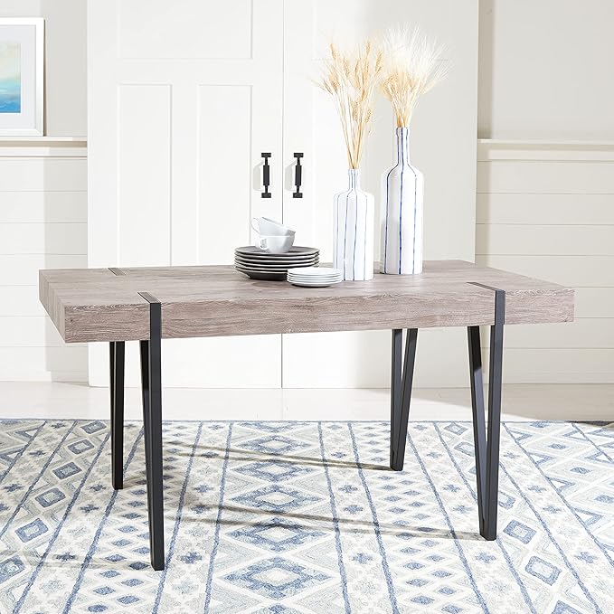 SAFAVIEH Home Collection Alyssa Mid-Century Rustic Industrial Grey Oak/Black Dining Room Table DTB7000C, 0 - LeafyLoom
