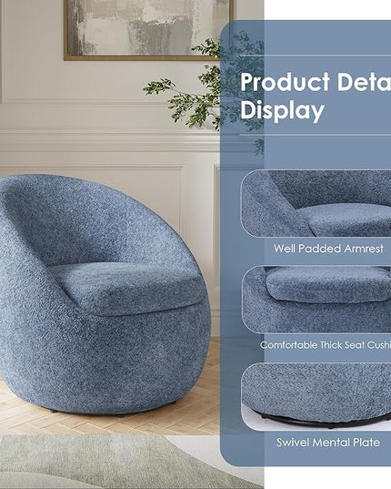 Farini Swivel Accent Chair,Swivel Barrel Chair, Comfy Oversized Round Accent Chair for Living Room Bedroom(Blue) - LeafyLoom