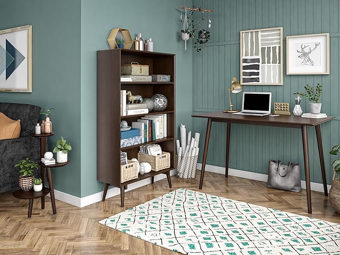 Novogratz Brittany 4 Shelf Bookcase, Walnut - LeafyLoom