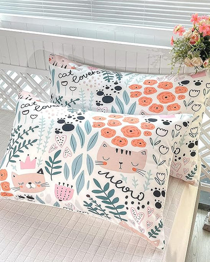 CVHOUSE Cat Bedding,Cartoon Cat Comforter Full,Animals Print Comforter Set for Kids,Kawaii Quilt Set with 1 Comforter and 2 Pillow Cases - LeafyLoom