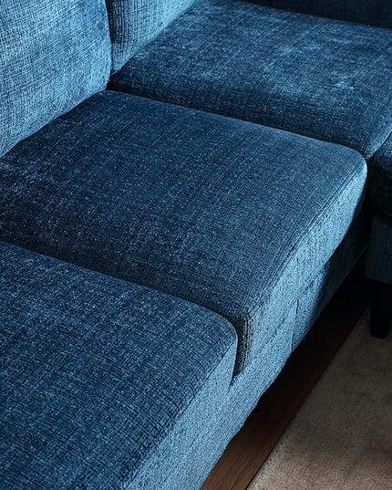 77.36" Modern Chenelle Polyester Sectional Sofa,L-Shaped Couch with Storage Ottoman,3 Seat Interior Furniture W/Pockets and Both Armrests Contain Cup Holders,for Dorm,Apartment,Teal - LeafyLoom