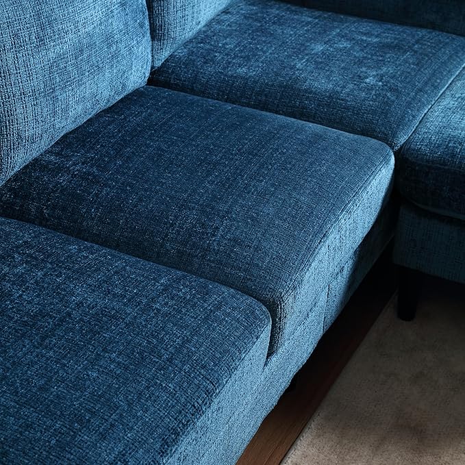 77.36" Modern Chenelle Polyester Sectional Sofa,L-Shaped Couch with Storage Ottoman,3 Seat Interior Furniture W/Pockets and Both Armrests Contain Cup Holders,for Dorm,Apartment,Teal - LeafyLoom