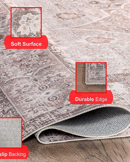 nuLOOM Elsa Floral Blossom Machine Washable Ultra Thin Area Rug, 8' x 10', Beige - LeafyLoom