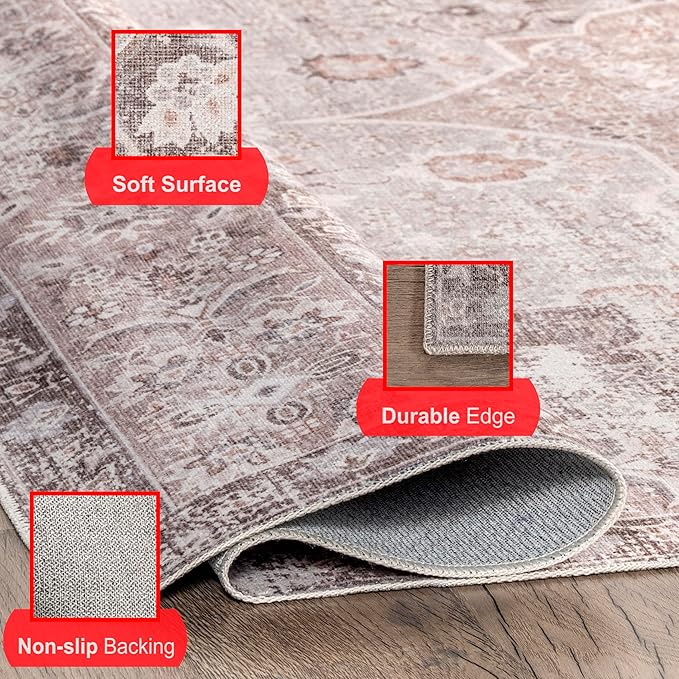nuLOOM Elsa Floral Blossom Machine Washable Ultra Thin Area Rug, 8' x 10', Beige - LeafyLoom