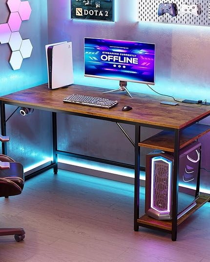JOISCOPE 40 x 24 Inch Small Gaming Computer Desk with Table Power Outlets,Home Office Small Desk with Storage Shelves and USB & Type-C Outlet,Morden Simple Writing Table,Vintage Oak Finish - LeafyLoom
