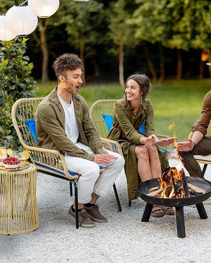 YITAHOME 3-Piece Outdoor Patio Furniture Wicker Bistro Set, All-Weather Rattan Conversation Chairs for Backyard, Balcony and Deck with Soft Cushions, Glass Side Table (Light Brown+Navy Blue) - LeafyLoom
