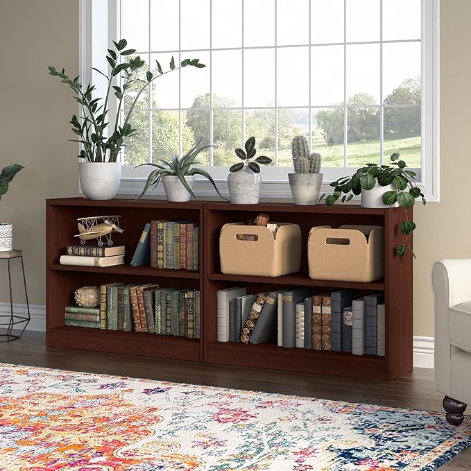 Bush Furniture Universal Small 2 Shelf Bookcase in Vogue Cherry, Low Bookshelf for Home Office or Living Room - LeafyLoom