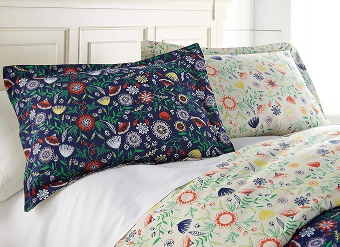 Southshore Fine Living, Inc. Oversized Twin Comforter Bedding Set, Down Alternative Boho Bedspread, Reversible Print is 2 Colors in 1, Twin/Twin XL Comforter & Matching Sham, Blue & Cream - LeafyLoom