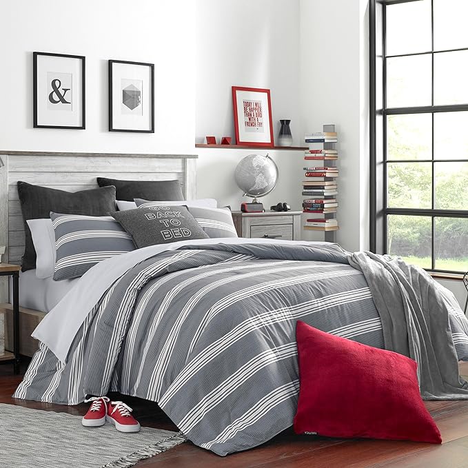 Nautica - Twin Comforter Set, Cotton Reversible Bedding with Matching Sham, Stylish Home Decor, Dorm Room Essentials (Craver Grey, Twin/Twin XL) - LeafyLoom