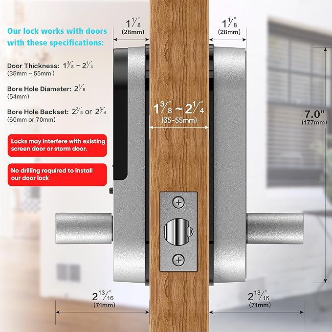 Keyless-Entry Fingerprint Smart Door Lock: Sifely Digital Electronic Lock with Code Passcode, Electric Door Knob, Biometric Door Handle Lock, Perfect for Exterior/Interior/Entry/Bedroom Doors (Silver) SifelySmartLocks