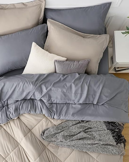 Bedsure Beige King Comforter Set - 7 Pieces Reversible Bed Set Bed in a Bag King with Comforters, Sheets, Pillowcases & Shams, King Bedding Sets - LeafyLoom
