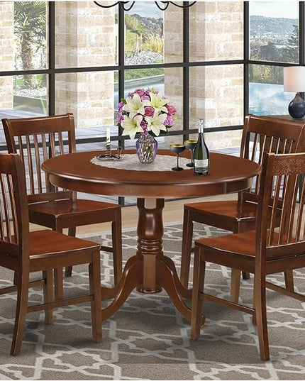 East West Furniture HLNO5-MAH-W 5 Piece Dinette Set for 4 Includes a Round Dining Table with Pedestal and 4 Dining Room Chairs, 42x42 Inch, Mahogany - LeafyLoom