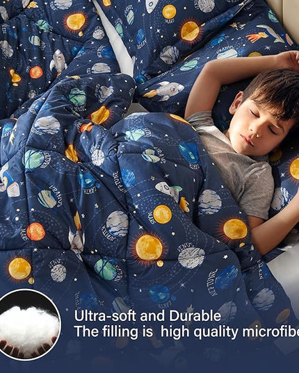 Twin Space Bedding Sets for Boys, 2 Pieces Kids Twin Comforter Sets, Super Soft Lightweight for All Seasons, Includes 1 Comforter (66"x86") and 1 Pillowcase (20"x26"+2") - LeafyLoom