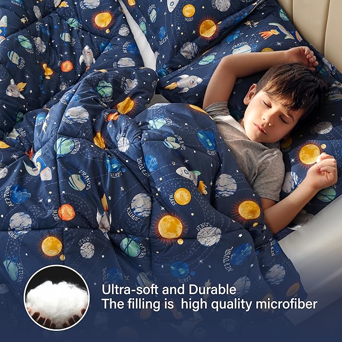 Queen Space Bedding Sets for Boys, 3 Pieces Kids Queen Comforter Sets, Super Soft Lightweight for All Seasons, Includes 1 Comforter (88"x88") and 2 Pillowcase (20"x26"+2") - LeafyLoom