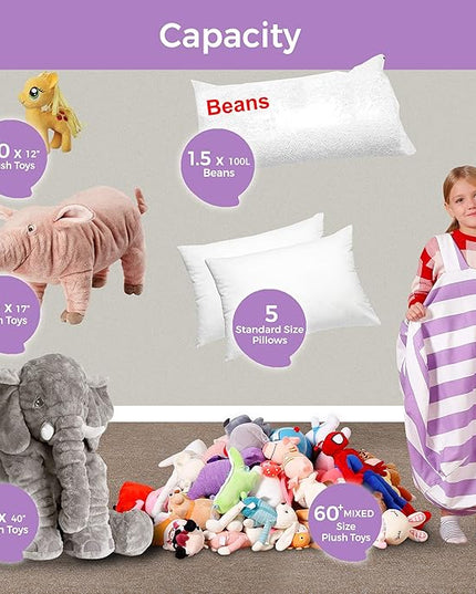 Aubliss Stuffed Animal Bean Bag Storage Chair (Purple/White Striped, Medium (32'')) - LeafyLoom