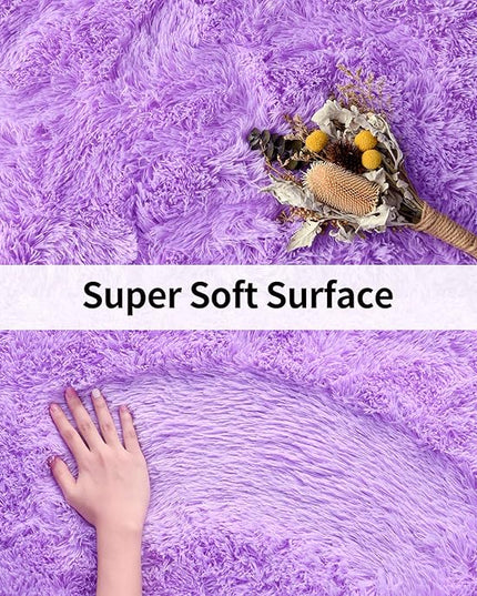 Merelax Soft Shaggy Rug for Kids Bedroom, Oval 2.6'x5.3' Purple Plush Fluffy Carpets for Living Room, Furry Carpet for Teen Girls Room, Anti-skid Fuzzy Comfy Rug for Nursery Decor Cute Baby Play Mat - LeafyLoom