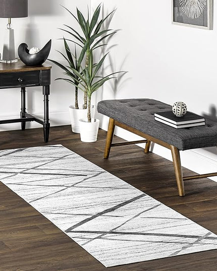 nuLOOM Trellis Stripes Machine Washable Ultra Thin Runner Rug, 2' 6" x 8', Light Grey - LeafyLoom
