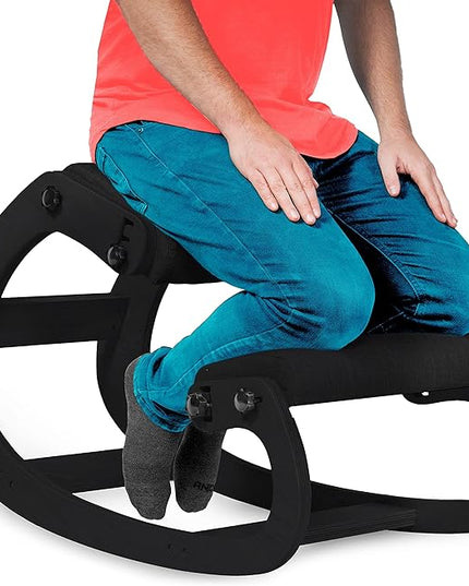 Ergonomic Kneeling Chair - Adjustable Rocking Posture Wooden Office Chair for Back Pain Relief - Kneeling Stool and Angled Chair for Home (Casual, Black) - LeafyLoom