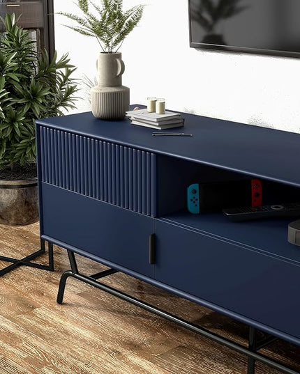 24/7 Shop at Home Quin Modern TV Stand with Storage Drawers, Media Console Cabinet, Entertainment Center for 65 inch Television, Unique Living Room Furniture, Indigo - LeafyLoom