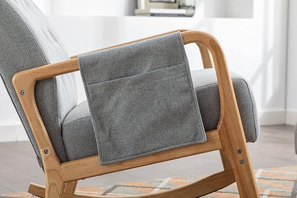 Armchair with Ottoman, Mid-Century Upholstered Accent Nursery, Glider Rocker Thick Cushion, Comfy Indoor Leisure Lounge Living Room, Bedroom, Office, Rocking Chair, Gray - LeafyLoom