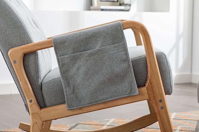 Armchair with Ottoman, Mid-Century Upholstered Accent Nursery, Glider Rocker Thick Cushion, Comfy Indoor Leisure Lounge Living Room, Bedroom, Office, Rocking Chair, Gray - LeafyLoom