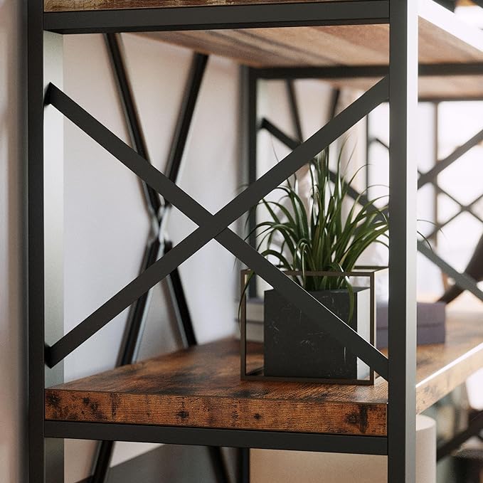 IRONCK Bookshelf Double Wide 6-Tier 76" H, Open Large Bookcase, Industrial Style Shelves, Wood and Metal Bookshelves for Home Office, Easy Assembly - LeafyLoom