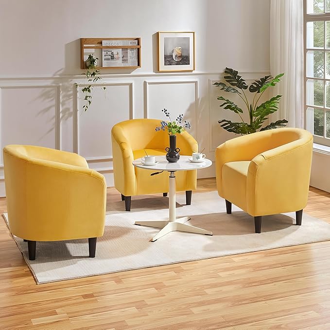 Yaheetech Yellow Chair, Accent Chair for Bedroom, Armchair for Living Room, Velvet Fabric Club Chair with Soft Padded Seat and Sturdy Legs for Bedroom Waiting Room, Yellow - LeafyLoom